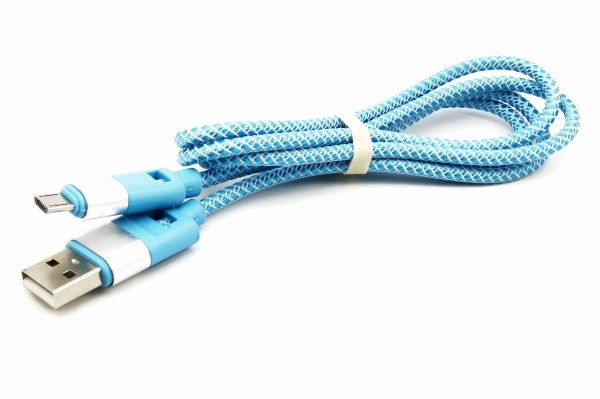 Кабель MicroUSB USB 8600  веревка белая, синяя