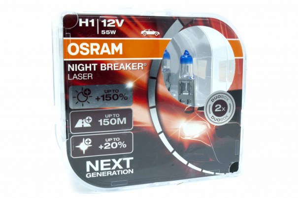 Автолампа OSRAM H1 12V 55W P14,5s+150% Night Breaker Laser EUROBOX 2шт.