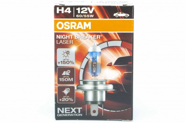 Автолампа OSRAM H4 12V 60/55W P43t+150% Night Breaker Laser