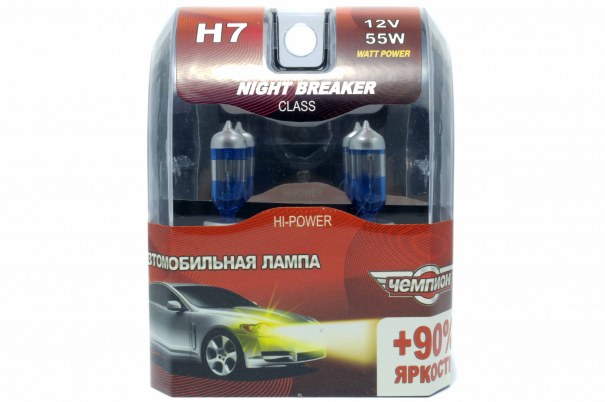 Автолампа ЧЕМПИОН  H7 12V 55W Night Breaker +90% (2шт.)